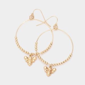 Round gold honey bee fish hook fashion style earrings